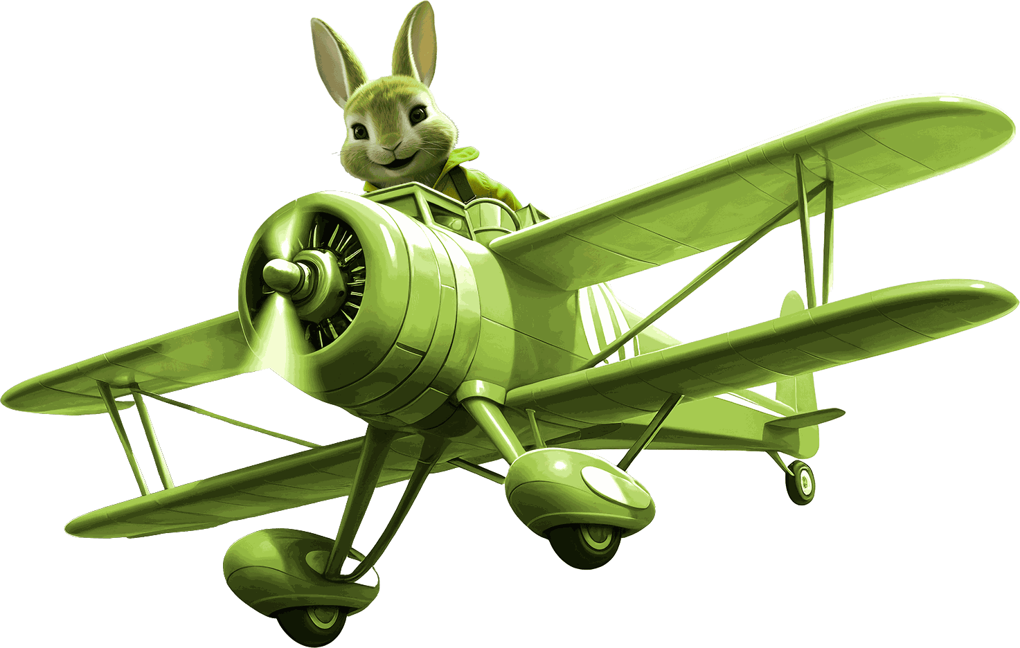 The Cozmic Rabbit flying a lime green biplane